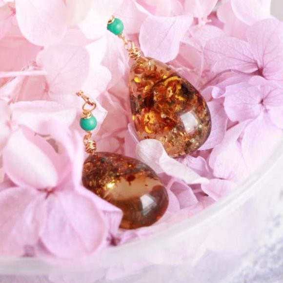 Sterling Silver Natural Baltic Amber Natural Turquoise Stone Earrings for Her - Picture 6 of 7